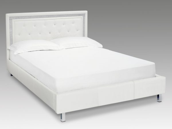 LPD Crystalle White Faux Leather Bed Frame