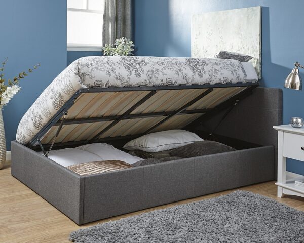 Grey Fabric Ottoman Bed Frame Side Open