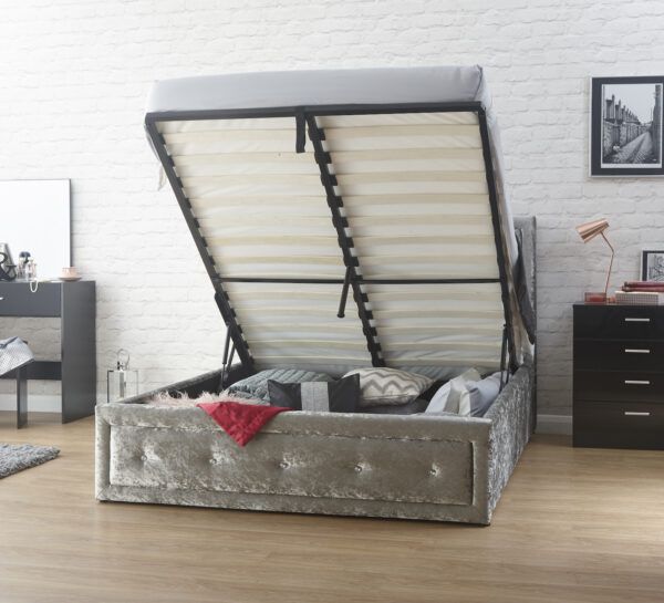 Hollywood Diamante Fabric Ottoman Bed Frame Silver - Image 2