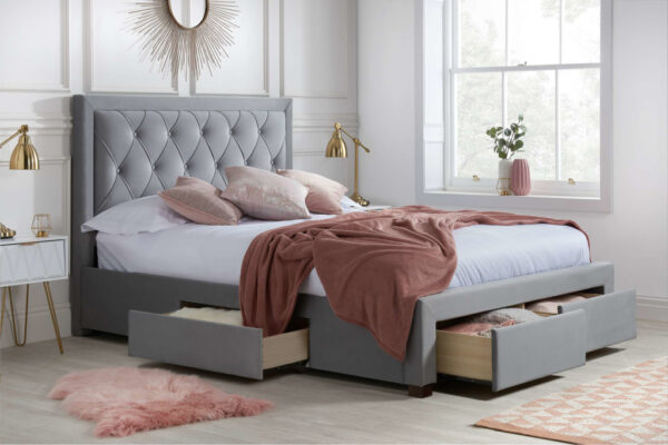 Birlea Woodbury Grey Velvet Bed Frame - Image 2
