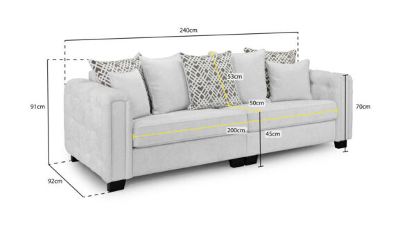Grazia Light Grey 4 Seater Sofa - Image 7