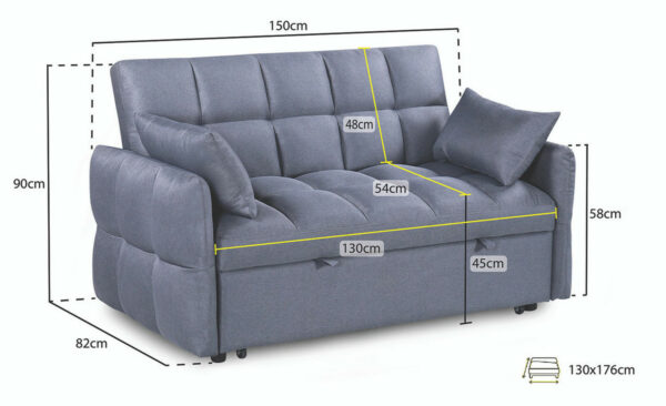 Mason Grey 2 Seater Sofabed - Image 9