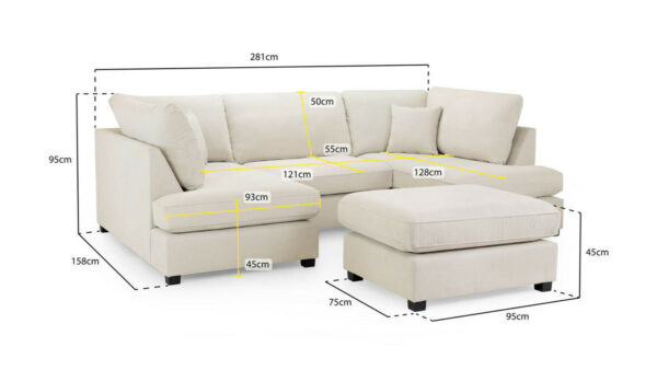 Carnaby Beige U Shape Corner Sofa Including Footstool - Image 9